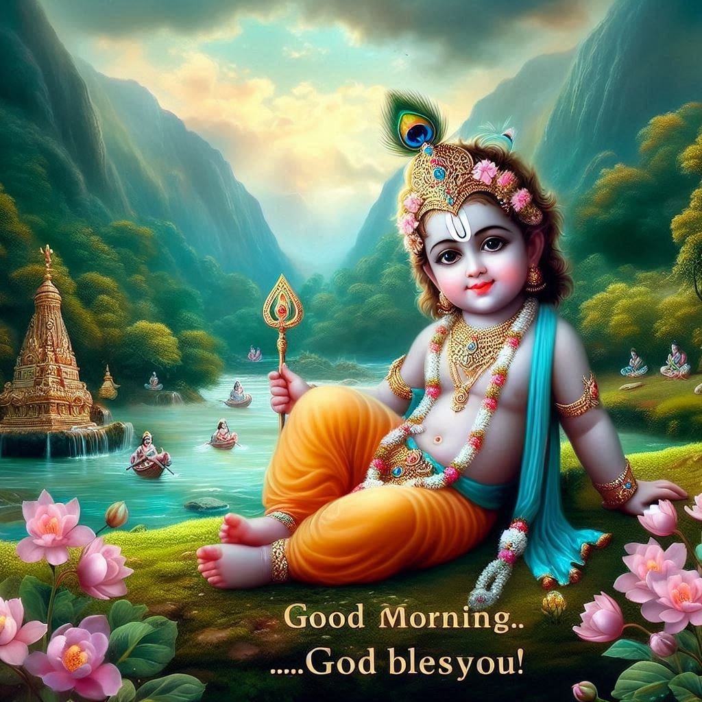 70 cute lord krishna Good Morning images free download