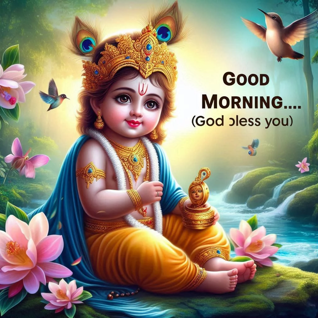 Good Morning Krishna Images with Quotes for WhatsApp HD Download